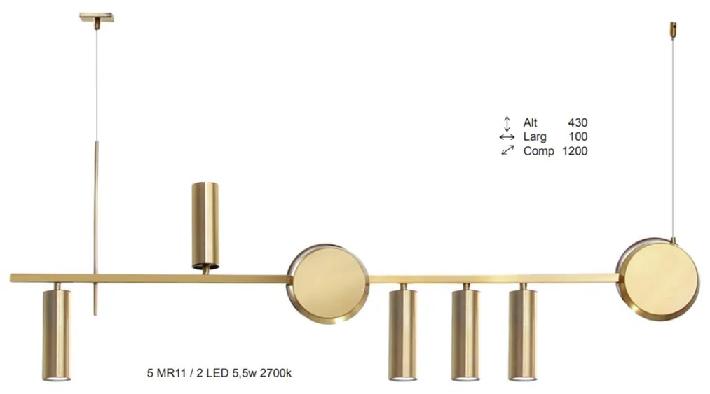 Pendente Eclipse Misto Assimetrico 120X10X43Cm Com Tubos E Discos Meta... (ONIX, 110V)