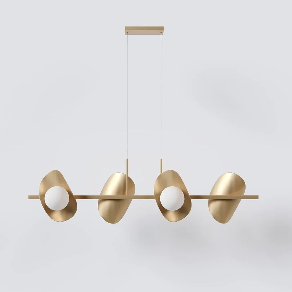 Pendente Calandra Linear 27X21X95Cm Alumínio E Globo Ø10Cm Fosco 4Xg9... (CHAMPANHE, FOSCO)