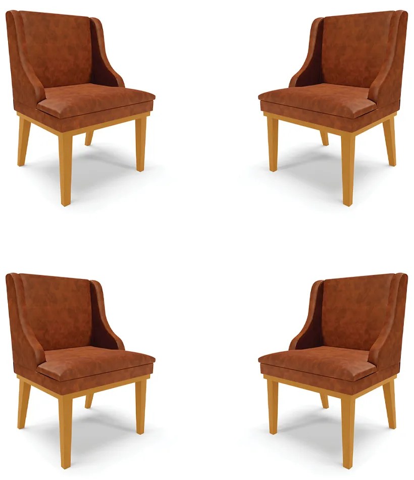 Kit 4 Cadeiras Decorativas Sala de Jantar Base Fixa de Madeira Firenze PU Nozes/Castanho G19 - Gran Belo