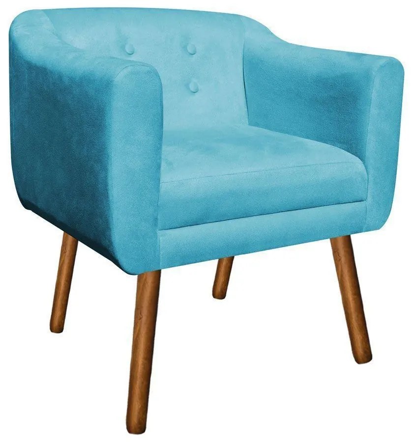 Poltrona Julia Suede Azul Turquesa Pes Palito Castanho - D'Rossi