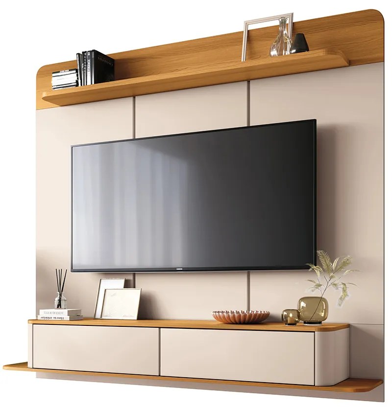 Painel TV 70 Pol 180cm Bancada Suspensa Sarah H01 - D'Rossi - Off White e Cinamomo