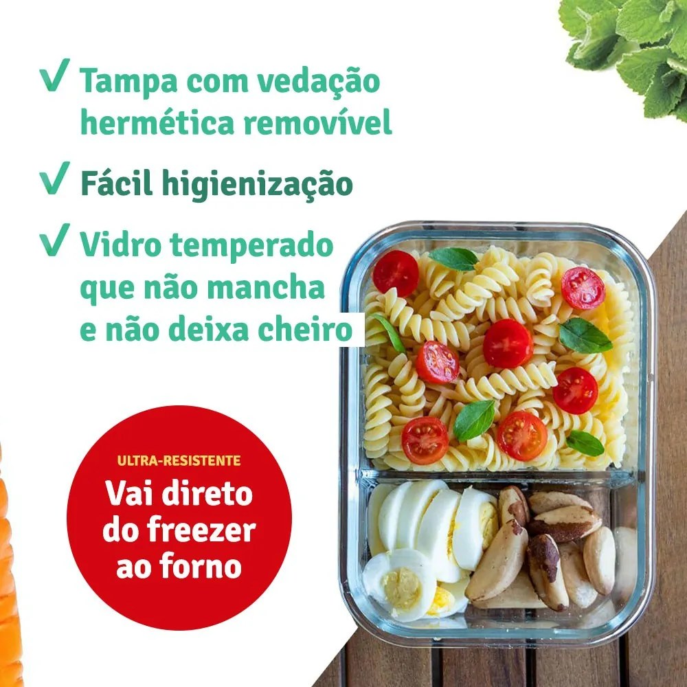 Kit com 3 Potes Herméticos de Vidro Tampa Click 370 ml