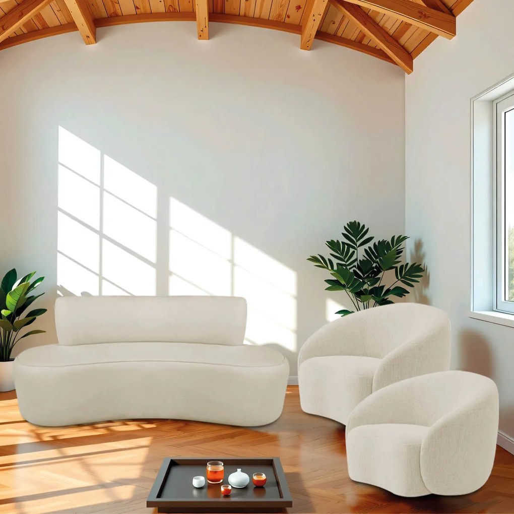 Kit Recamier Curvo Amsterdã 160cm e 2 Poltronas Amore Luxo Bouclé