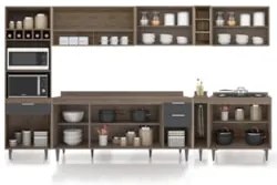 Armário de Cozinha Com Tampo CP07 340cm Pérola Freijó/Grafite Z34 - Mp