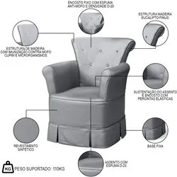 Poltrona de Amamentação Fixa com Puff Bárbara Sintético Cinza - Phoeni