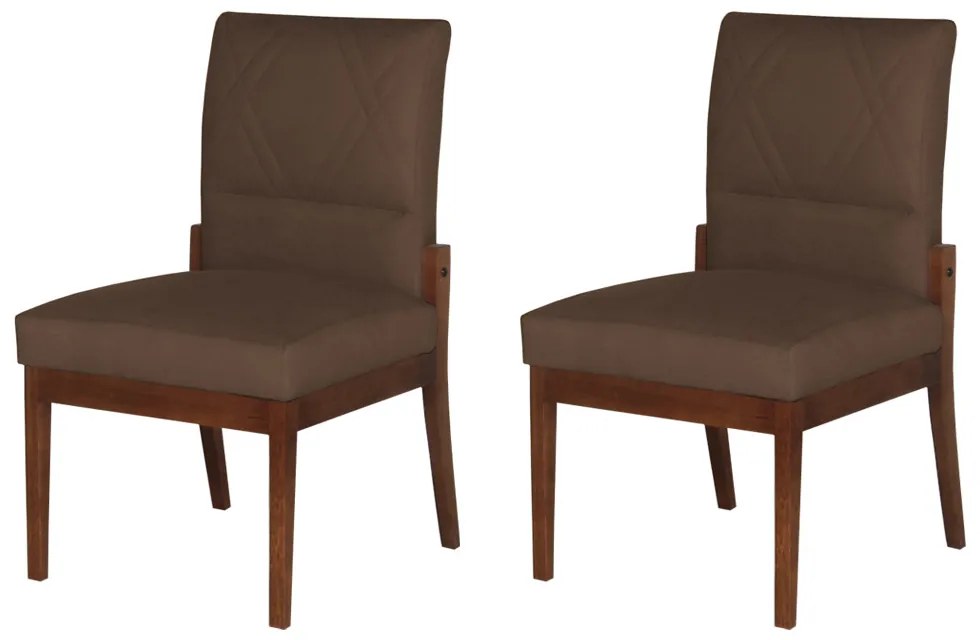 Conjunto 2 Cadeiras De Jantar Aurora Base Madeira Maciça Estofada Suede Marrom