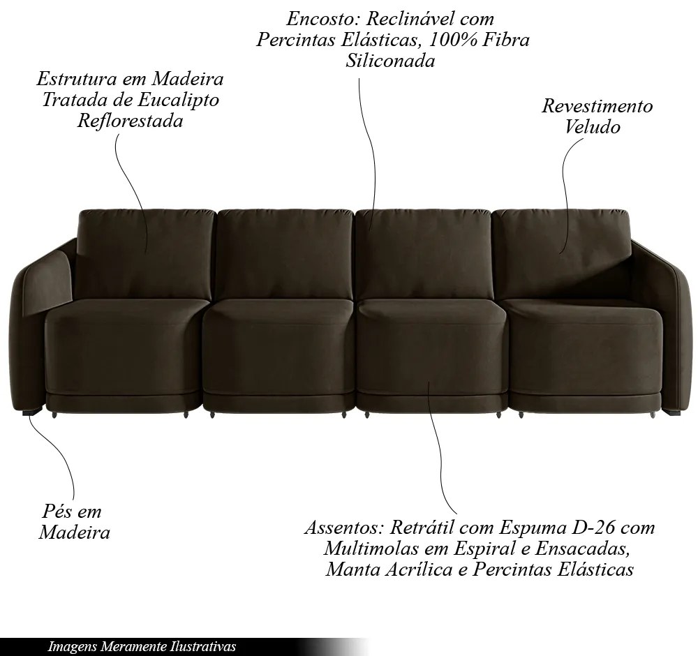 Sofá Cama Modulado Retrátil e Reclinável Decorativo Varsóvia 436cm Veludo Marrom G33 - Gran Belo