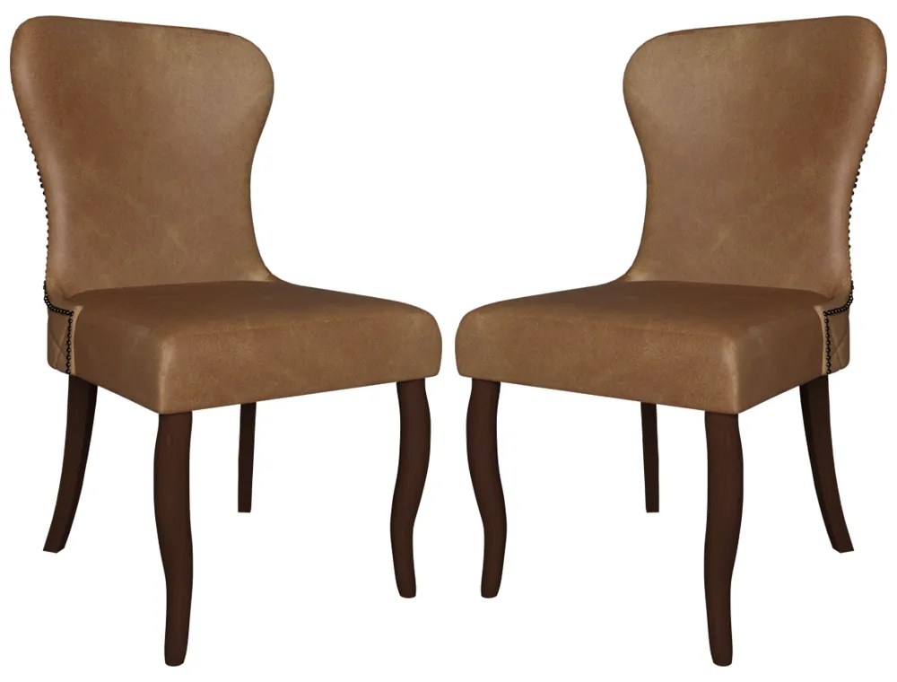 Kit 2 Cadeiras Decorativas Sala De Jantar Duque Madeira PU Sintético Marrom G48 - Gran Belo