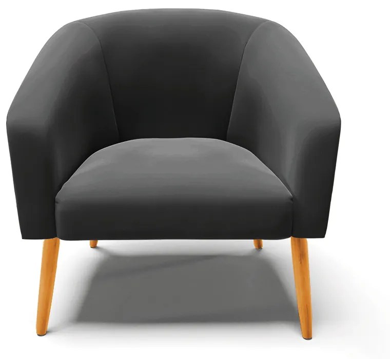 Poltrona Decorativa Pé Palito Castanho kit 2 Stella Veludo Preto D03 - D'Rossi