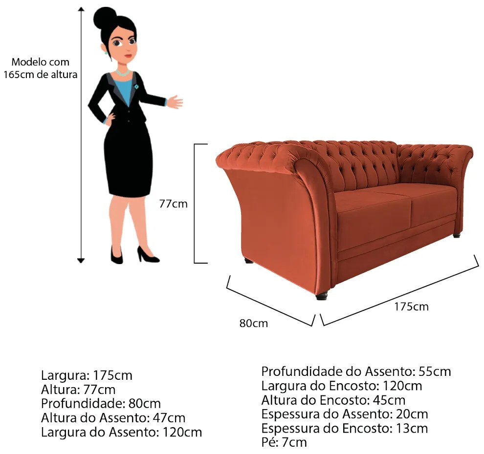 Namoradeira Chesterfield Sofia Suede Terracota - ADJ Decor