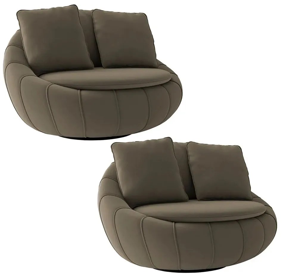Kit 2 Poltrona Giratória Sala de Estar com Almofadas Afrodite Marrom Claro Veludo G45 - Gran Belo