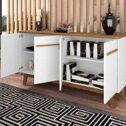 Buffet Aparador Sala de Estar 160cm 4 Portas Opala Cinamomo/Branco - B