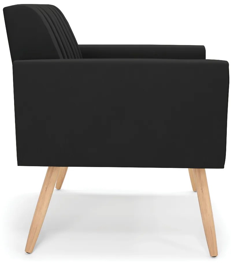 Poltrona Viena Gomada Suede Preto Pés Palito Natural - D'Rossi