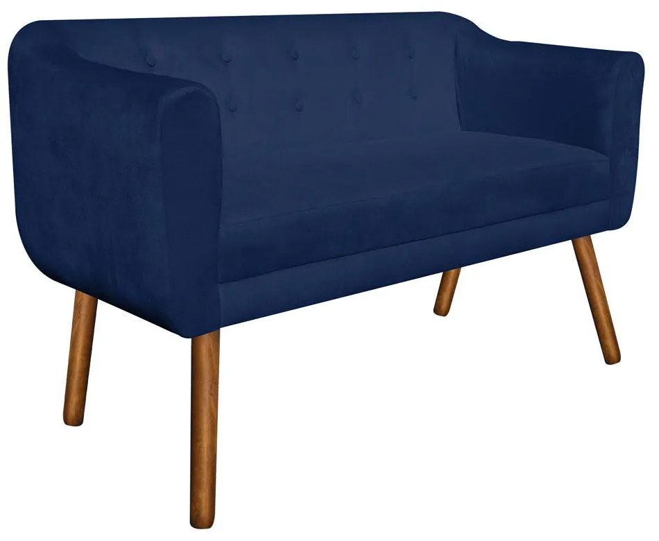 Namoradeira 02 Lugares Julia Suede Azul Marinho 140 cm Pés Palito Castanho D'Rossi
