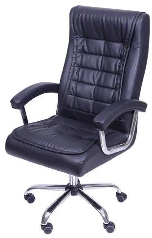 Cadeira Office Luxo em Courino Preto com Base Rodizio Cromada - 55947 Sun House