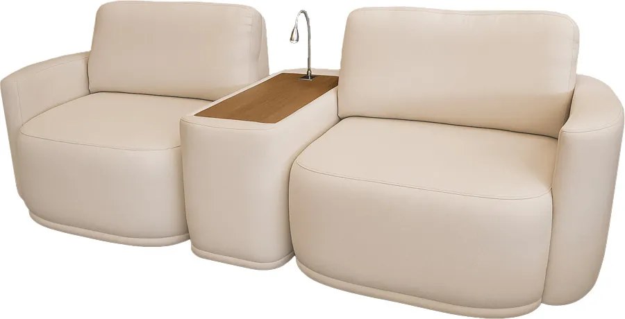 Sofá Sala Modulado 251cm com Console USB Luminária Brumma Bouclê K01 - D'Rossi - Bege