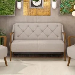 Poltrona Namoradeira 2 Lugares 135cm Capitonê Lapa Z32 Linho Cru Liso