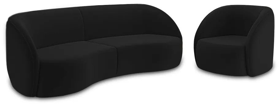 Conjunto Sofá Sala de Estar Bipartido 240cm e Poltrona Clarke Veludo Preto G45 - Gran Belo
