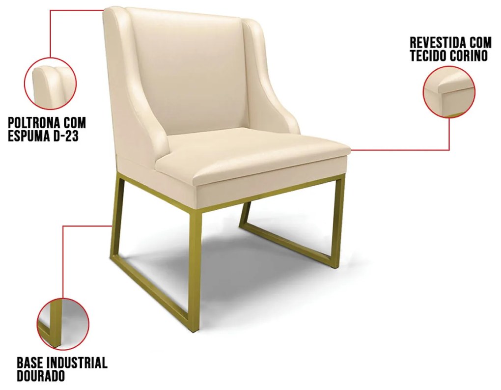 Cadeira Sala de Jantar Industrial Dourado kit 8 Liz Sintético Bege D03 - D'Ross