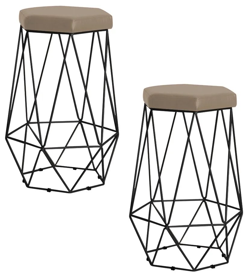 Kit 2 Banqueta Decorativa Rubel Base Preta Suede Cappuccino G41 - Gran Belo