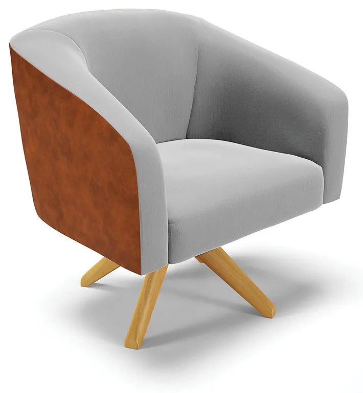 Poltrona Decorativa Giratória MA30 Stella Sintético PU Noz/Suede Cinza D03- D'Rossi