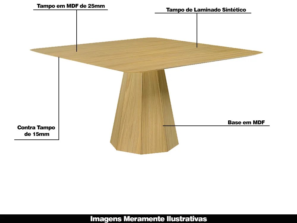 Mesa Sala de Jantar 4 Lugares 150cm Tampo Quadrado Talocan Freijó G13 - Gran Belo