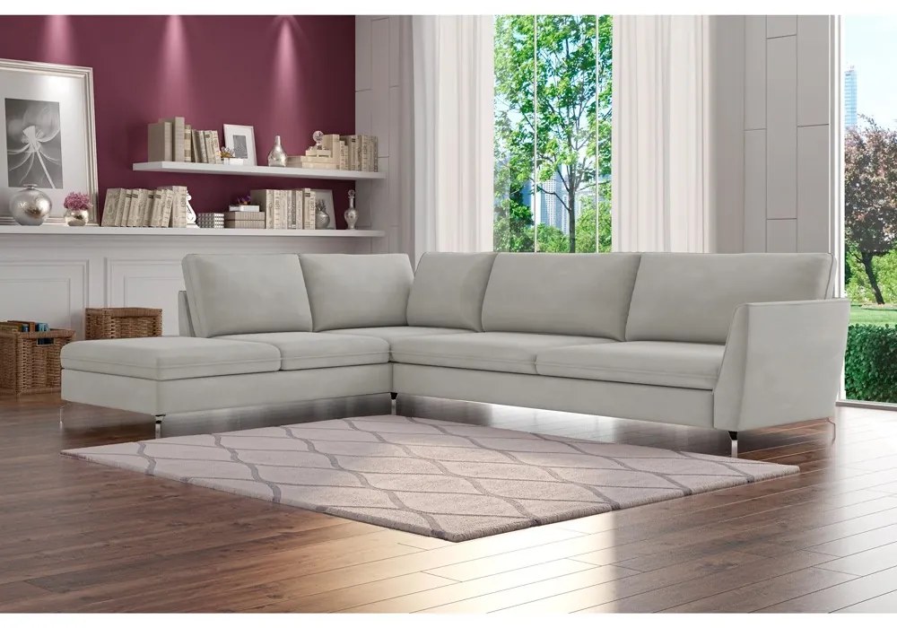 Sofá de Canto Chaise Esquerdo 307 cm Olívia Suede Cinza G52 - Gran Belo