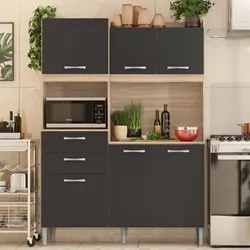 Kit Cozinha Compacta 6 Portas 2 Gavetas Harmonia D02 Avena/Grafito - M