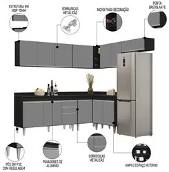 Armário de Cozinha Modulado de Canto 7 Peças CP23 Balcão com Tampo Pre