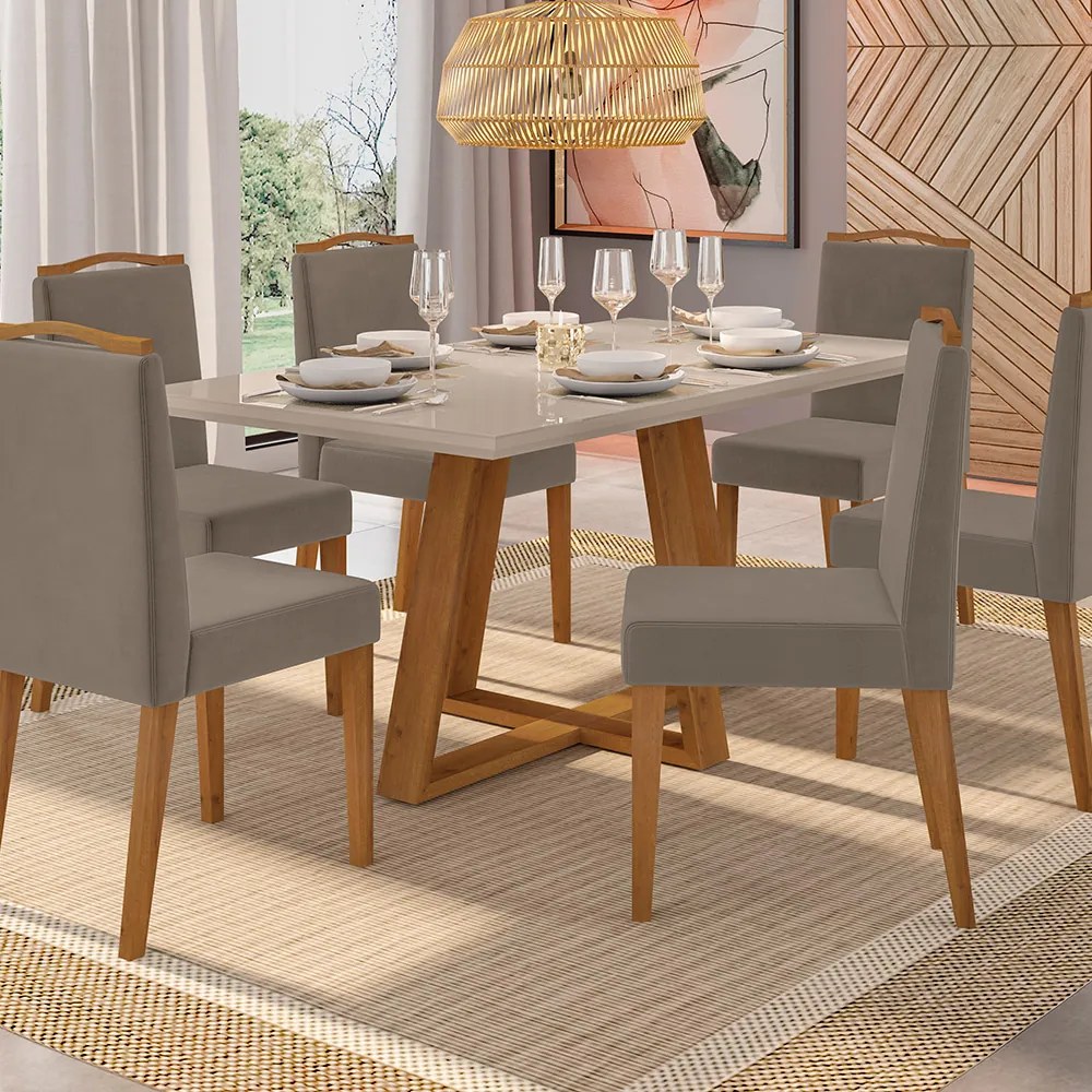 Mesa de Jantar Brenda 160x90 cm Off White Base de Madeira Mel - D'Rossi