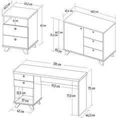 Conjunto Escritório Home Office 3 Peças Elai A06 Olmo/Branco - Mpozena