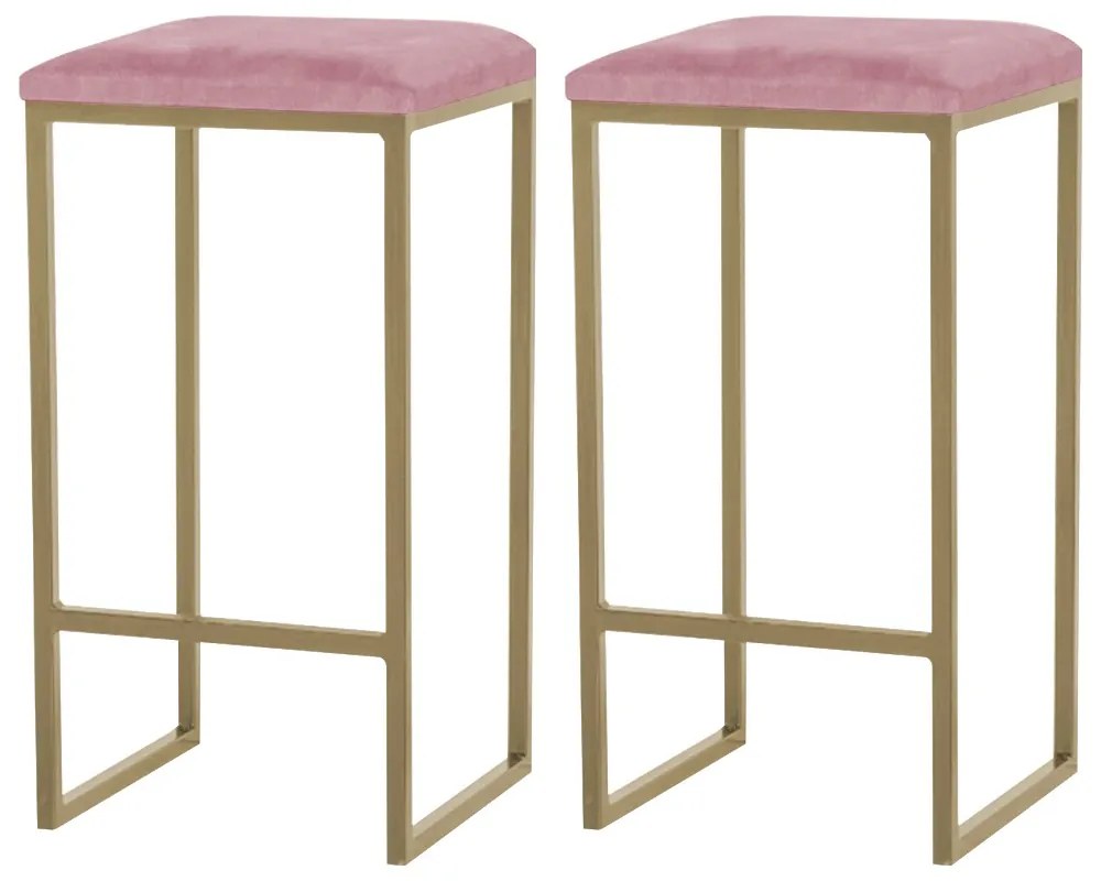 Kit 2 Banqueta Decorativa Billie Base Gold Suede Rosa G41 - Gran Belo