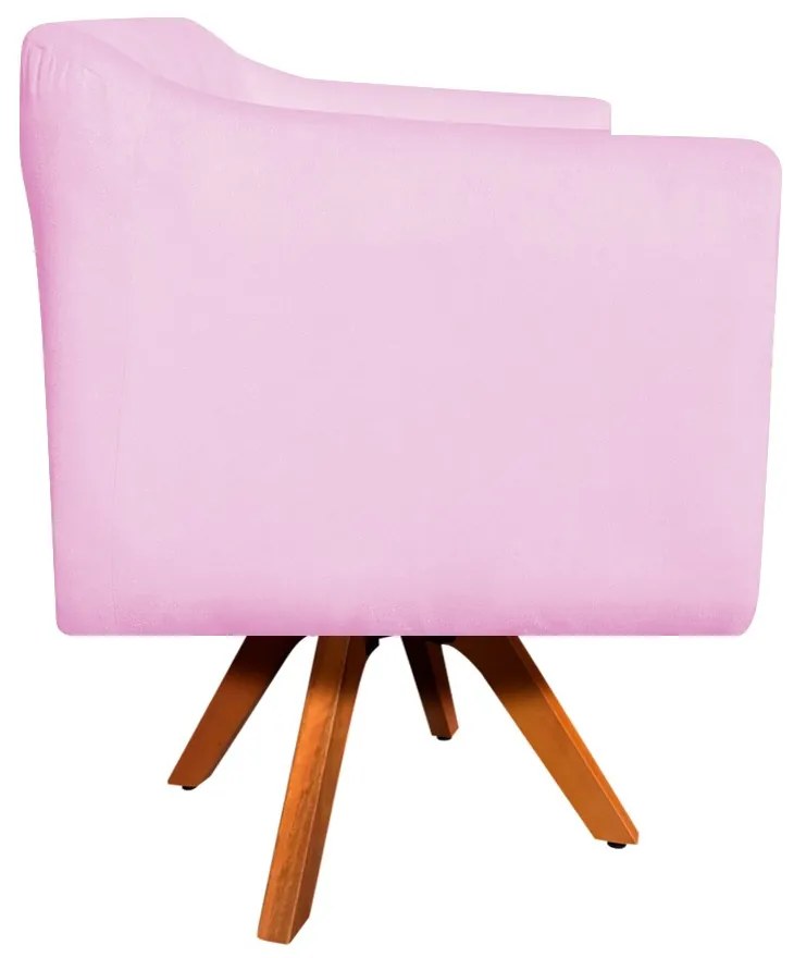 Kit 01 Namoradeira 02 Lugares e 02 Poltronas Giratória Julia Suede Rosa Bebê Base Madeira MM30 D'Rossi