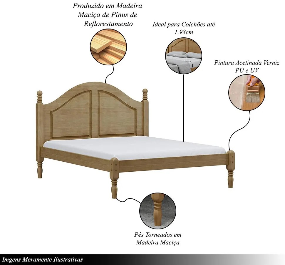 Cama de Casal Pés Torneados Queen Size Madeira Maciça Naipe Freijó G74 - Gran Belo