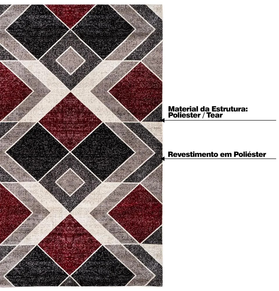 Tapete Decorativo Sala de Estar Hazard 250x300 Vermelho/Bege G67 - Gran Belo