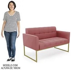 Sofá Namoradeira e 1 Poltrona Base Industrial Dourado Ana Suede Rosê -
