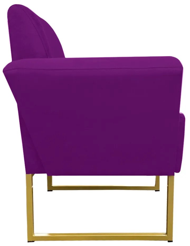 Poltrona Dora Suede Base Metálica Dourado D'Rossi - Roxo