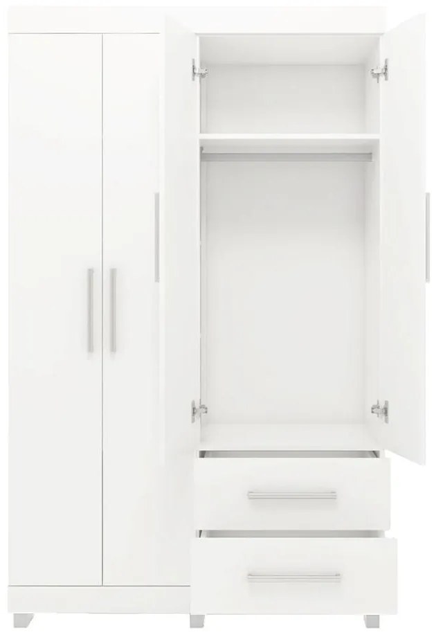Roupeiro Guarda Roupa 4 Portas Prateleiras 2 Gavetas Branco