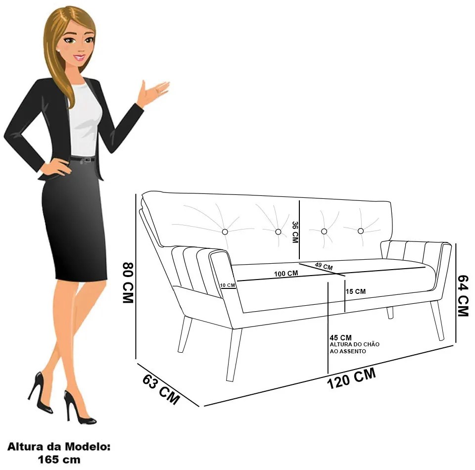 Sofá 2 Lugares Namoradeira Pé Palito Madeira Anitta Sintético PU Nozes D03 - D'Rossi
