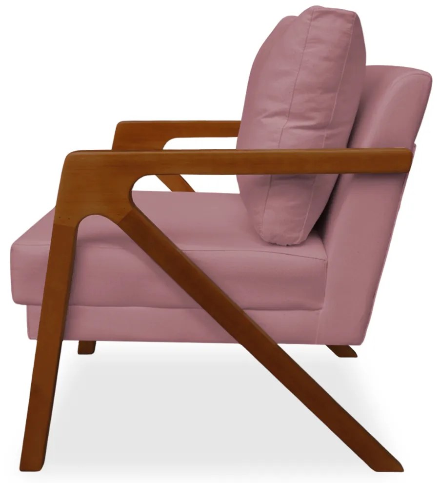 Poltrona Decorativa Amber Base De Madeira Veludo Rose