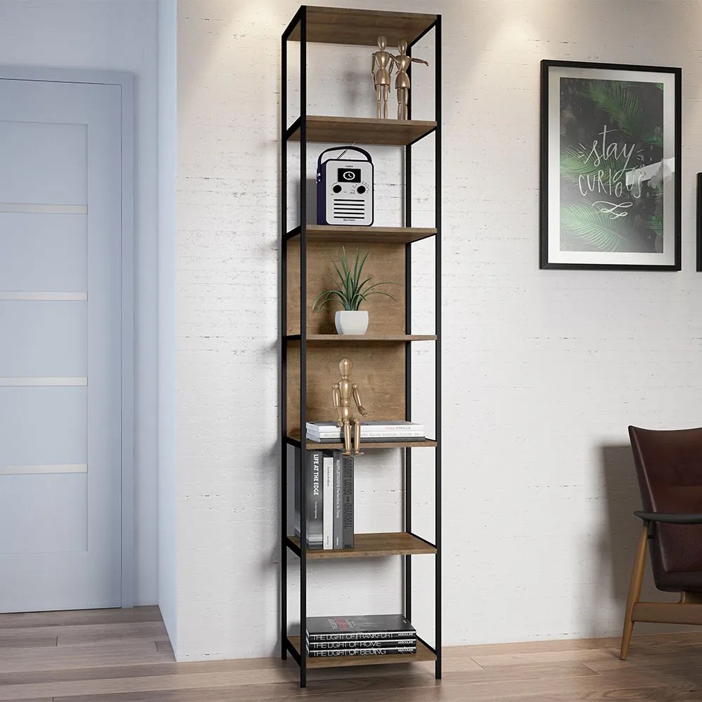 Estante Multiuso Steel Quadra com 07 Prateleiras Estilo Industrial Vermont e Preto 45 cm - D'Rossi