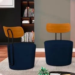 Kit 2 Poltronas Decorativas Redondas 53cm Le Moon Z32 Veludo Azul Mari