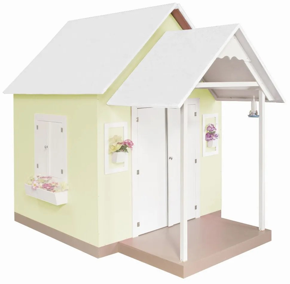 Casinha de Brinquedo Artesanal MDF com Telhado Branco/Amarelo L12 - Gran Belo