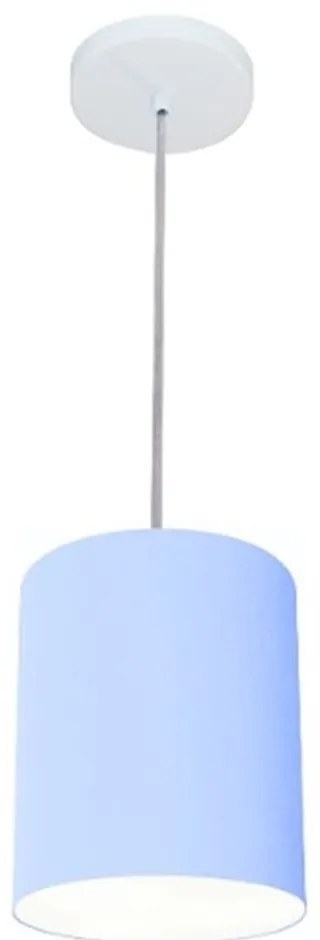 Lustre Pendente Cilíndrico Md-4012 Cúpula em Tecido 18x25cm Azul Bebê - Bivolt
