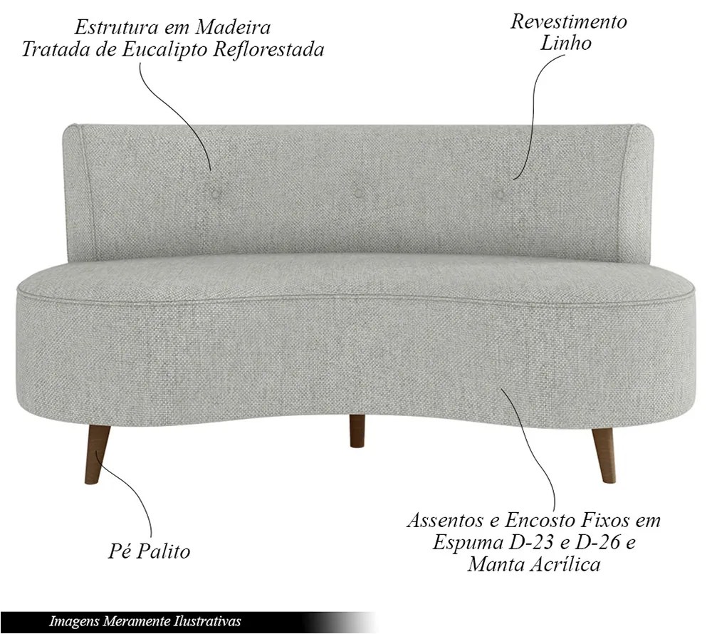Sofá Living 2 Lugares 160cm Aang Pés Palito Linho Cinza G33 - Gran Belo