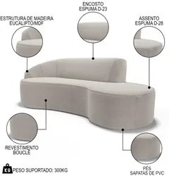 Sofá Living  3 Lugares 230cm Braço Esquerdo Mozart D06 Bouclê Bege - M