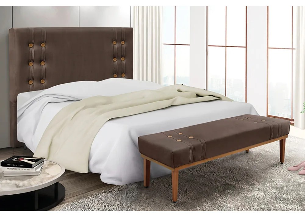 Cabeceira Cama Box Casal 140cm e Recamier Gênova Veludo S04 - D'Rossi - Marrom