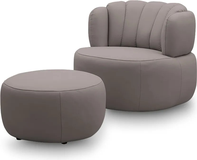 Conjunto Sala de estar Decorativo Mariele Poltrona Base Giratória em Aço com Puff Couro Avelã G88 - Gran Belo