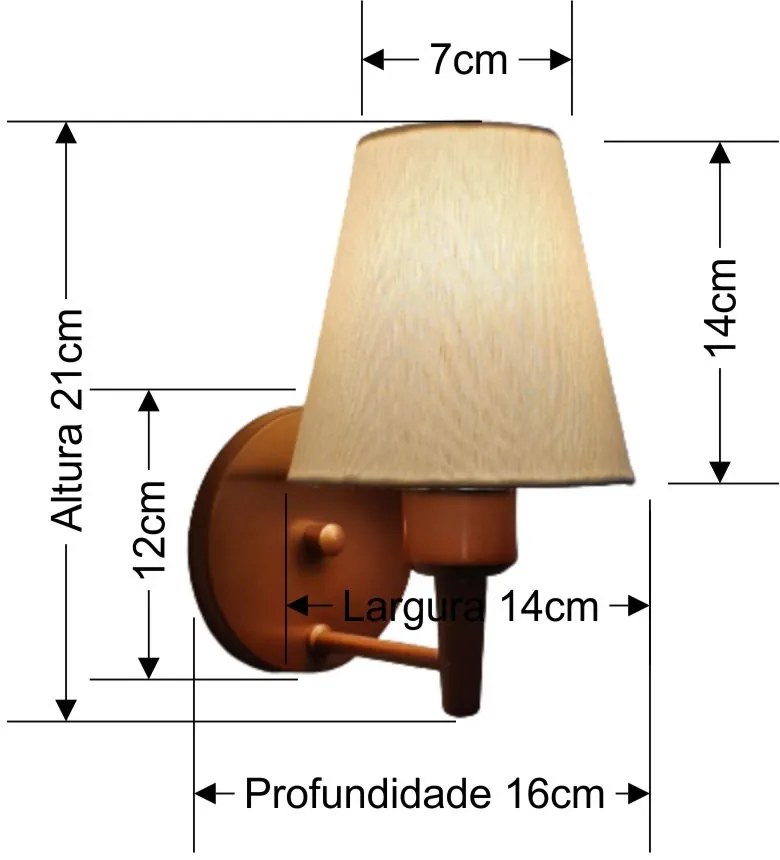 Arandela Cone Md-2004 Base Cobre Cúpula em Tecido 14/14x07cm Algodão Crú - Bivolt