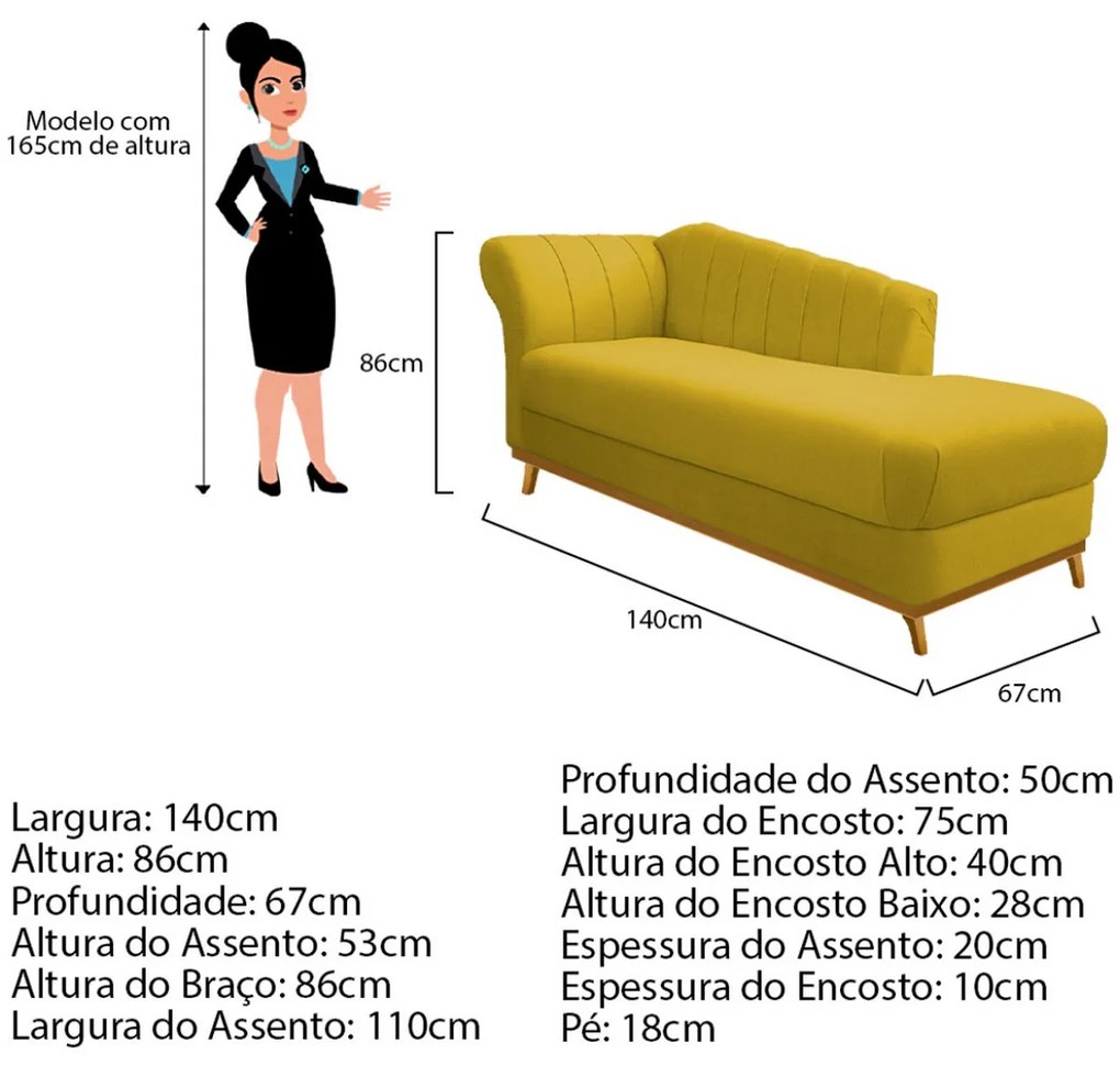 Recamier Vanessa 140cm Lado Direito Suede Amarelo - ADJ Decor
